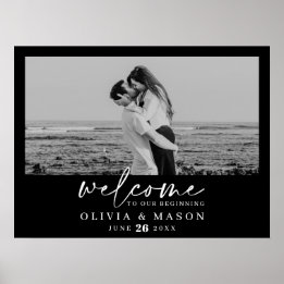 Modernes Script-Hochzeitszeichen mit Foto Poster