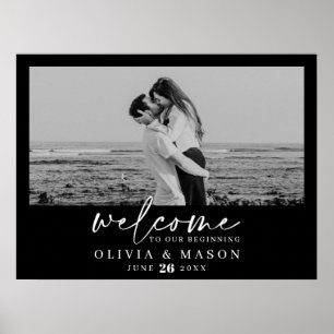 Modernes Script-Hochzeitszeichen mit Foto Poster