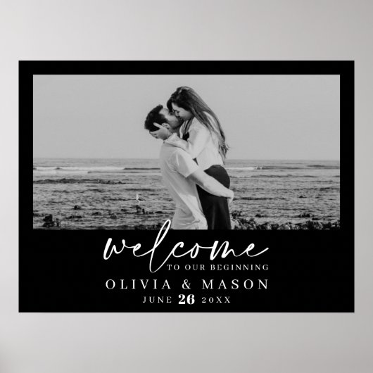 Modernes Script-Hochzeitszeichen mit Foto Poster (Vorne)