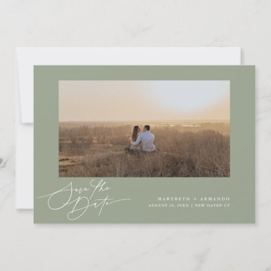 Modernes Script-Hochzeitungs-Website-Foto Save The Date (Vorderseite)