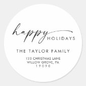 Modernes Script Holiday Rücksendeadresse Envelope Runder Aufkleber (Vorderseite)