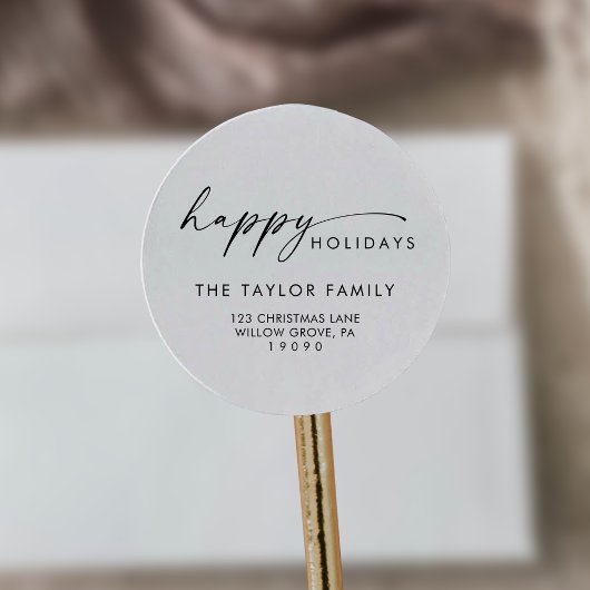 Modernes Script Holiday Rücksendeadresse Envelope Runder Aufkleber