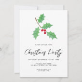 Modernes Script Holly Christmas Party Einladung (Vorderseite)