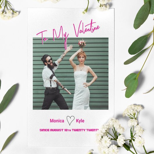 Modernes Script Hot Pink Valentine Custom Foto Karte