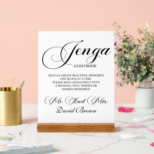 Modernes Script Jenga Wedding Guestbook Acrylschild (Hochzeit)