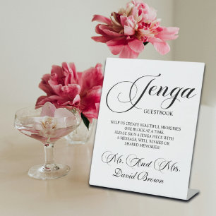 Modernes Script Jenga Wedding Guestbook Sockelschild