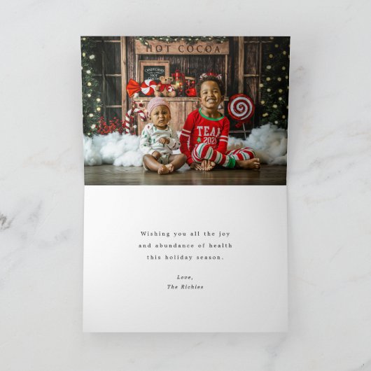 Modernes Script Joy Foto Holiday Folded Gruß Karte (Innenseite)