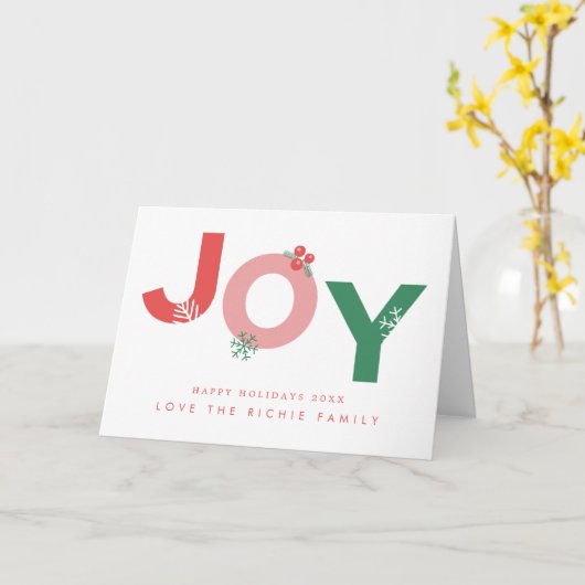 Modernes Script Joy Foto Holiday Folded Gruß Karte (Gelbe Blume)