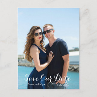 Modernes Script-Kalligrafie SAVE THE DATE Foto Ankündigungspostkarte