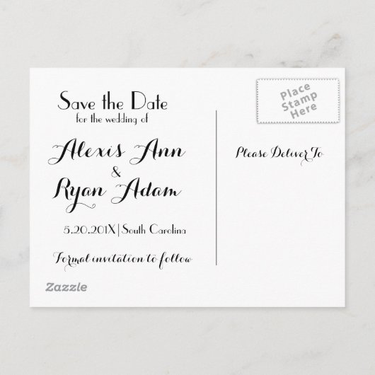 Modernes Script-Kalligrafie SAVE THE DATE Foto Ankündigungspostkarte (Rückseite)