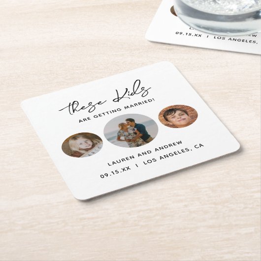 Modernes Script Kids Foto Hochzeit speichern das D Rechteckiger Pappuntersetzer (angewinkelt)