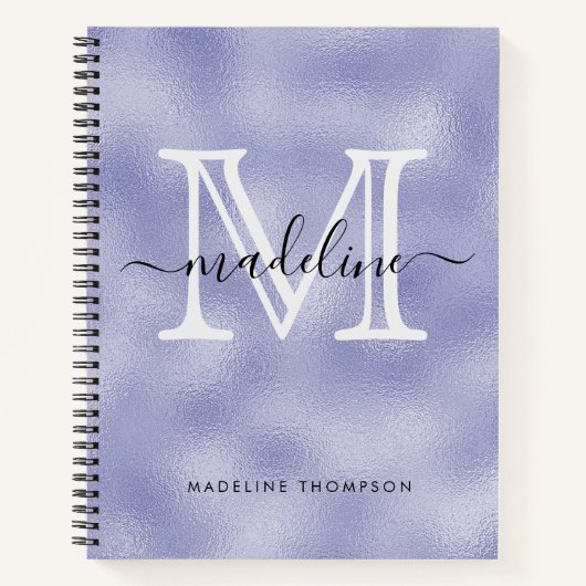 Modernes Script Lila Foil Monogram Notebook Notizblock (Vorderseite)