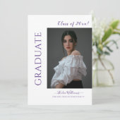 Modernes Script Lila Foto Abschluss Einladung (Stehend Vorderseite)