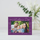 Modernes Script Lila Valentinstag Foto Feiertagspostkarte (Stehend Vorderseite)