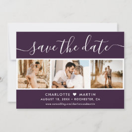 Modernes Script Lila Wedding 4 Foto Save The Date