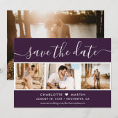 Modernes Script Lila Wedding 4 Foto Save The Date (Vorne/Hinten)