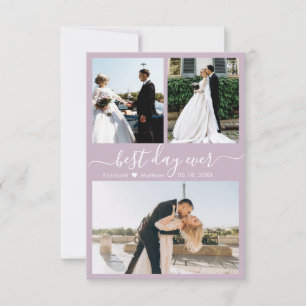 Modernes Script Lilac 3 Foto Collage Wedding Dankeskarte