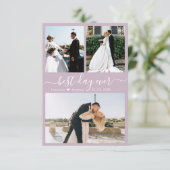 Modernes Script Lilac 3 Foto Collage Wedding Dankeskarte (Stehend Vorderseite)