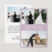 Modernes Script Lilac 3 Foto Collage Wedding Dankeskarte (Vorne/Hinten)