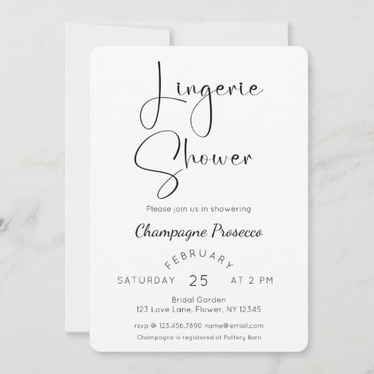 Modernes Script Lingerie Brautparty Einladung (Vorderseite)