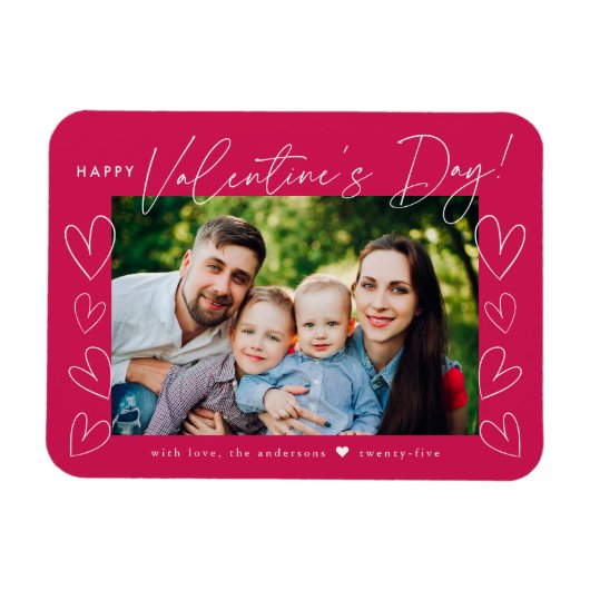 Modernes Script Magenta Valentine's Day Foto Magnet (Horizontal)