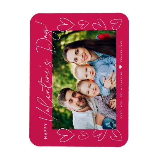 Modernes Script Magenta Valentine's Day Foto Magnet (Vertikal)