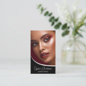 Modernes Script Makeup Künstler Schwarz-Weiß Visitenkarte (Stehend Vorderseite)