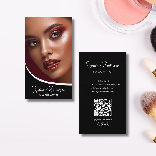 Modernes Script Makeup Künstler Schwarz-Weiß Visitenkarte