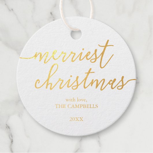 Modernes Script "Merriest Christmas" Foto Geschenkanhänger (Vorderseite)