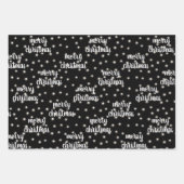 Modernes Script MERRY CHRISTMAS Lights Black Gold Geschenkpapier Set (Vorderseite 3)