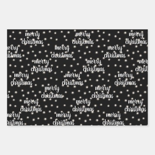 Modernes Script MERRY CHRISTMAS Lights Black Gold Geschenkpapier Set (Vorderseite 3)