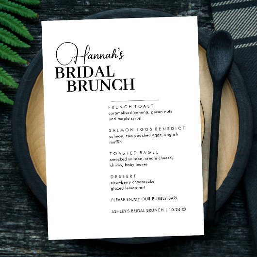 Modernes Script Minimal Bridal Brunch Menü Menükarte