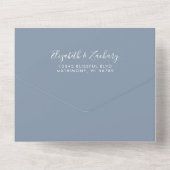 Modernes Script Minimal Dusty Blue Wedding All In One Einladung (Rückseite)