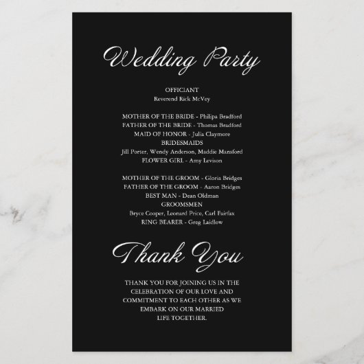 Modernes Script Minimalistisch Black Wedding Progr (Rückseite)