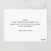 Modernes Script Minimalistisch Bridesmaid Vorschla Postkarte (Rückseite)