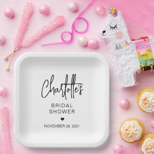 Modernes Script Minimalistisch Einfaches Brautpart Pappteller (Party)