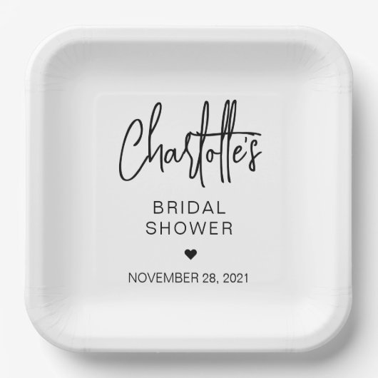 Modernes Script Minimalistisch Einfaches Brautpart Pappteller (Vorderseite)