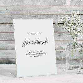 Modernes Script Minimalistisch Guestbook White Wed Sockelschild