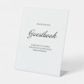 Modernes Script Minimalistisch Guestbook White Wed Sockelschild (Vorderseite)