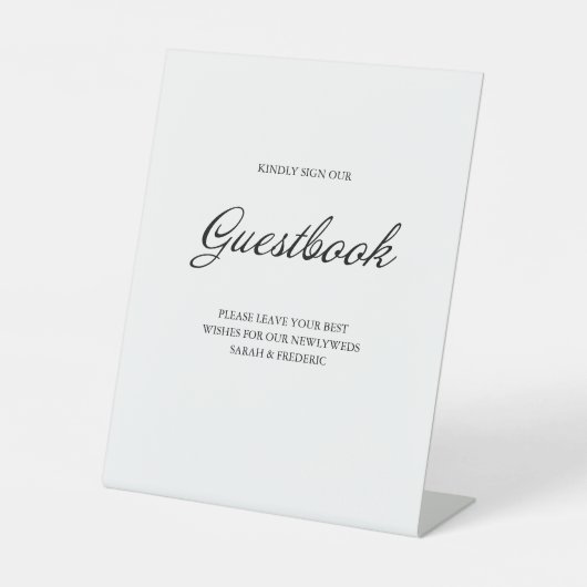 Modernes Script Minimalistisch Guestbook White Wed Sockelschild (Vorderseite)