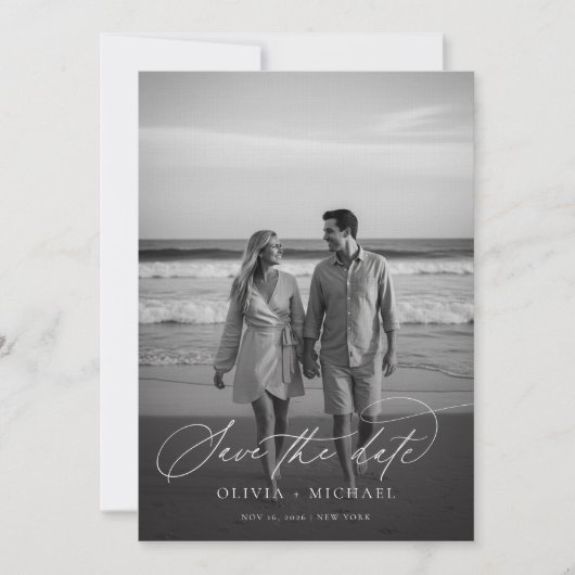 Modernes Script Minimalistisch Wedding Foto Save The Date (Vorderseite)