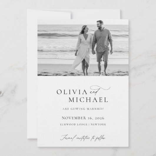 Modernes Script Minimalistisch Wedding Foto Save The Date (Rückseite)