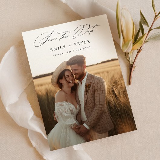 Modernes Script Minimalistisch Wedding Foto Save The Date