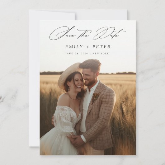 Modernes Script Minimalistisch Wedding Foto Save The Date (Vorderseite)