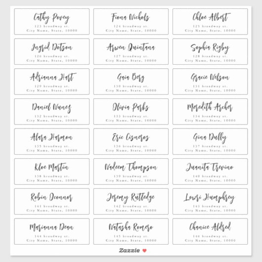 Modernes Script Minimalistische Hochzeitshauptadre Aufkleber (Blatt)