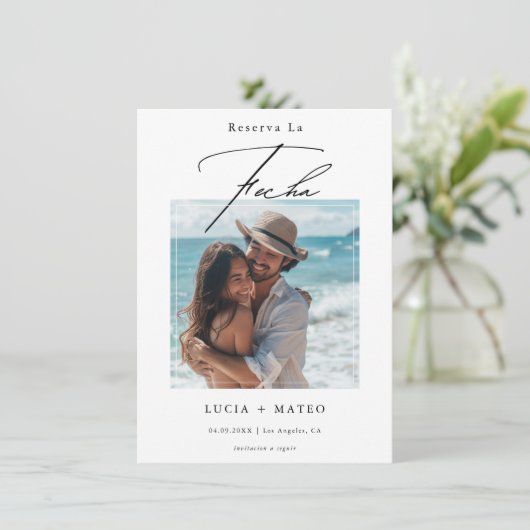 Modernes Script Minimalistisches Spanisches Hochze Save The Date (Stehend Vorderseite)