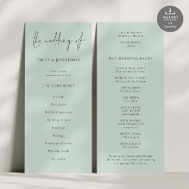 Modernes Script Mint Green Wedding Programm