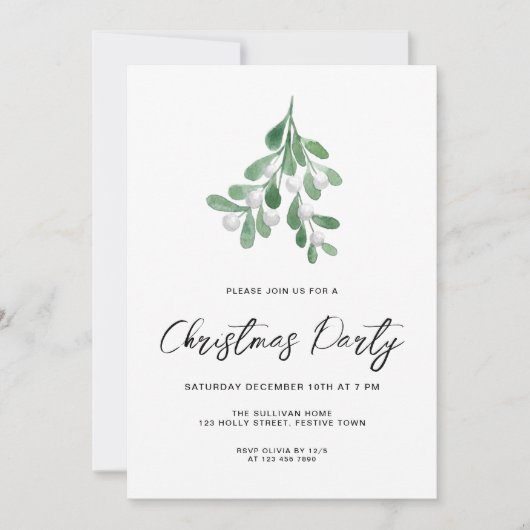Modernes Script Mistletoe Weihnachts-Party Einladung (Vorderseite)