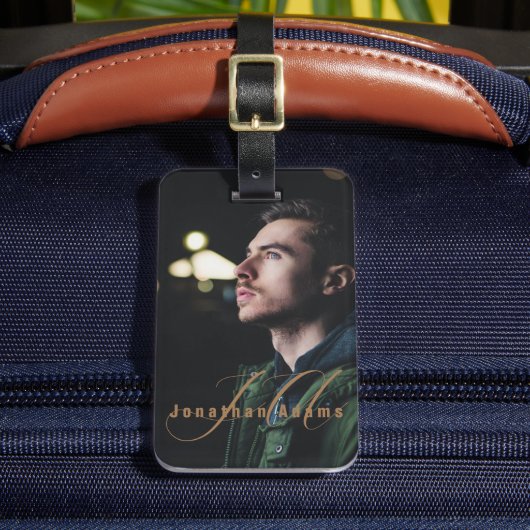 Modernes Script Mit Monogramm Vollständiges Foto Gepäckanhänger (Vorderseite Insitu 2)