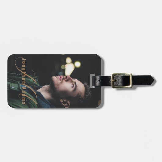 Modernes Script Mit Monogramm Vollständiges Foto Gepäckanhänger (Vorderseite horizontal)